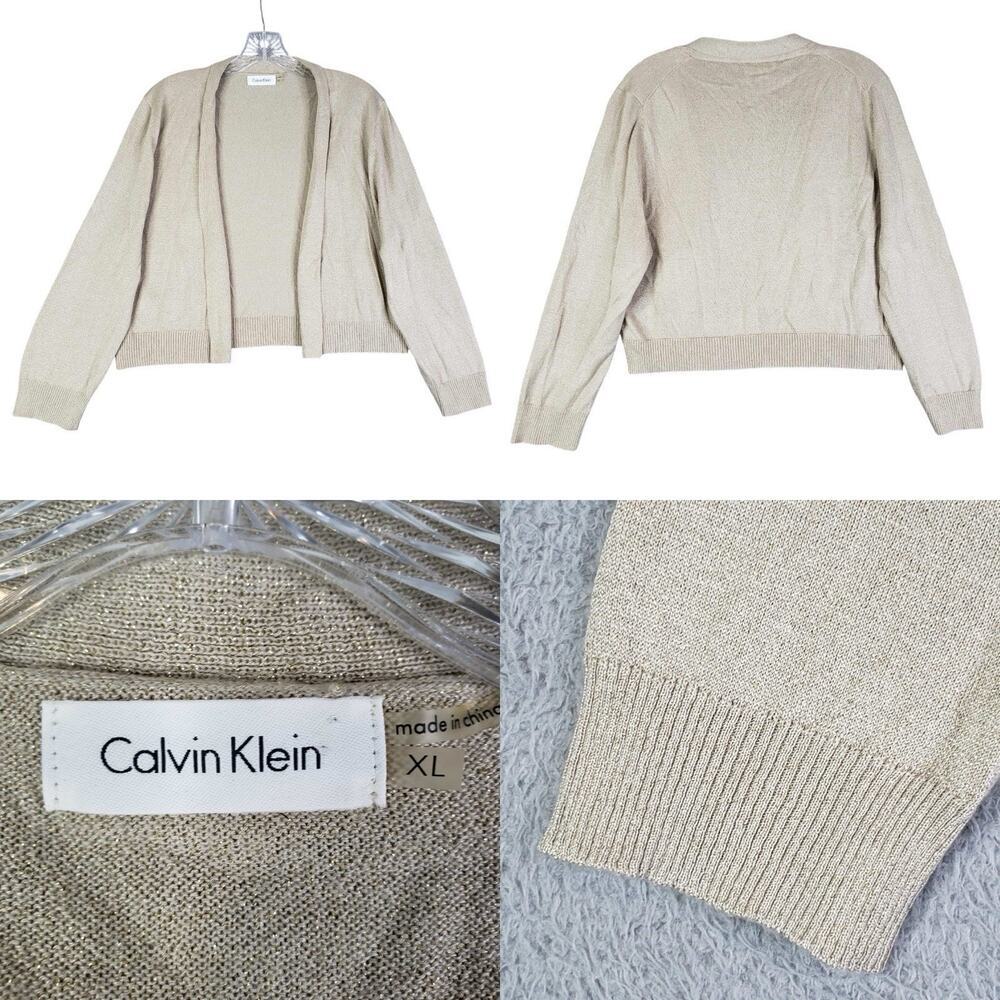 Calvin Klein Cardigan Shrug Gold Women’s Size XL Open Front Holiday Sparkle